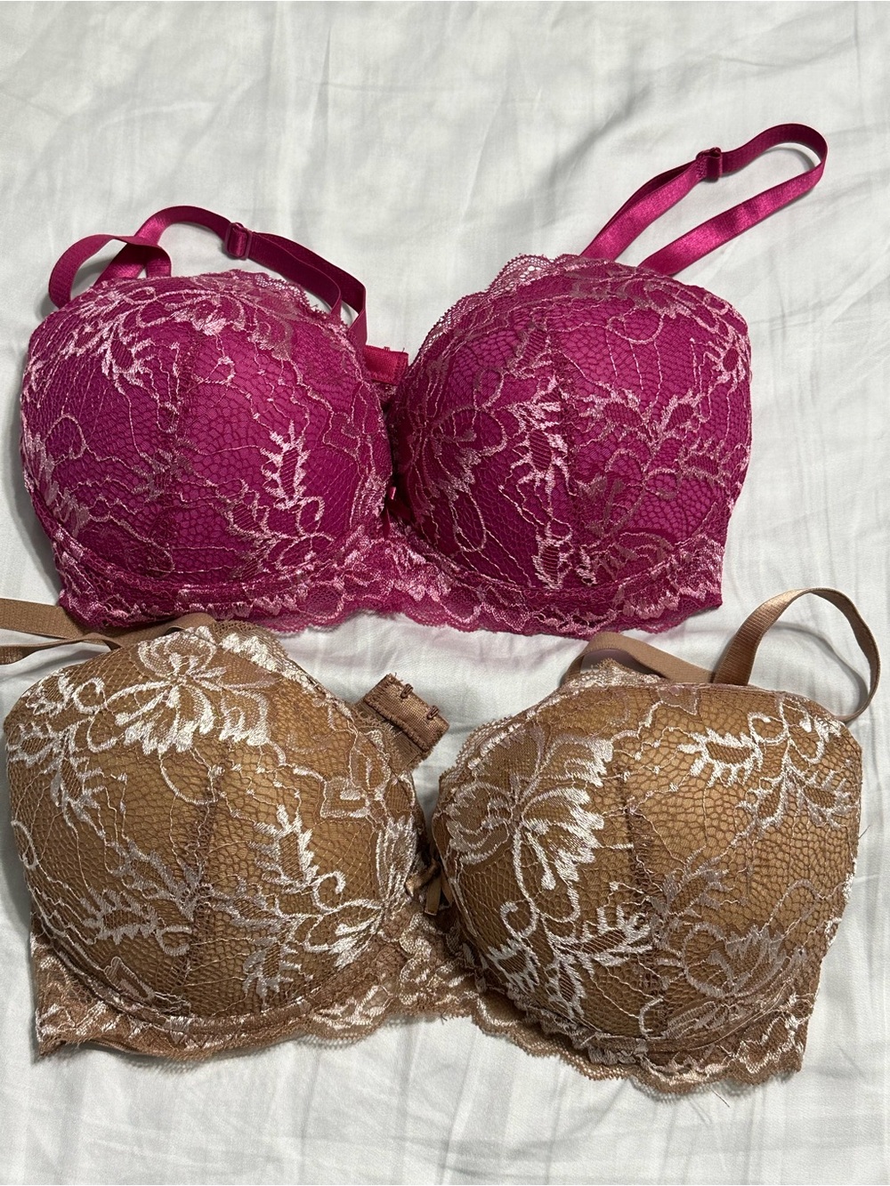 Prima Valentina Lace Balconette Push-Up Bra Set - Fuchsia and Tan - 36C
